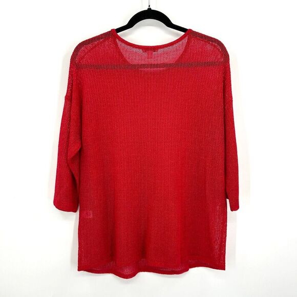 J. JILL Red Open Knit Linen Blend Crew Neck Pullover Sweater Top Medium Petite - Picture 2 of 5